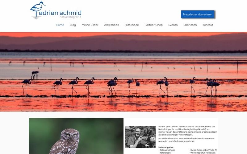 Vorschau der Webseite von Adrian Schmid Naturfotografie