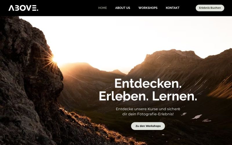 Vorschau der Webseite von ABOVE Fotokurse & Workshops Arosa