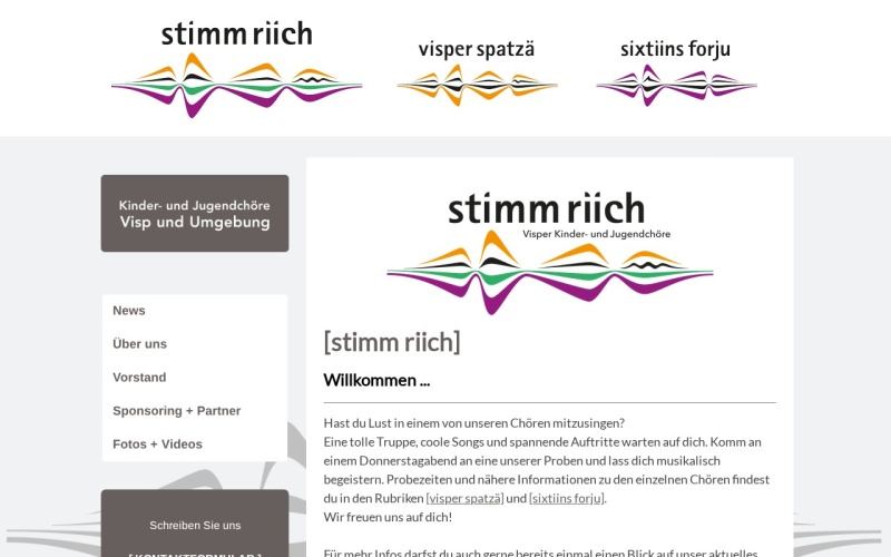 Vorschau der Webseite von [stimm riich] – Kinderchor visper spatzä & Jugendchor sixtiins forju
