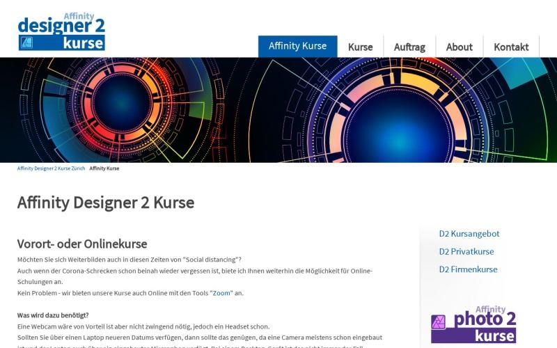 Vorschau der Webseite von Affinity-Kurse Zürich (Medien Campus)