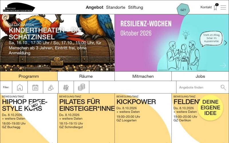 Vorschau der Webseite von Zürcher Gemeinschaftszentren (GZ) – Geschäftsstelle