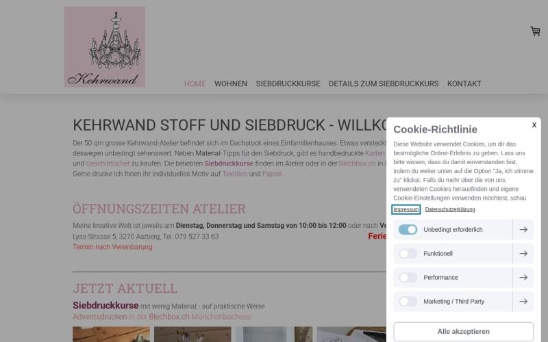 Vorschau der Webseite von Kehrwand Stoff und Siebdruck