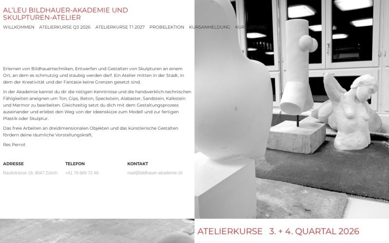 Vorschau der Webseite von Al'Leu Bildhauer-Akademie Zürich